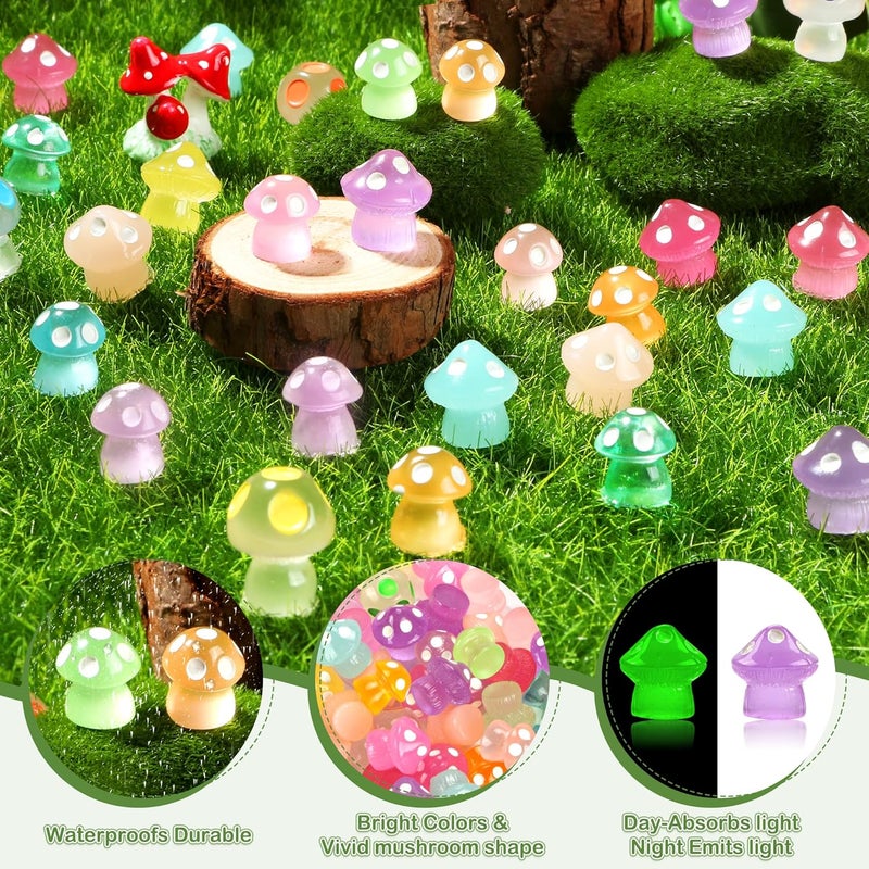FEXIA 50pcs Mini Resin Mushrooms Little Mushroom Figures Tiny Figures Glow in The Dark for Aquariums Dollhouses Fairy Garden Mushroom Decor Landscape - Image 4